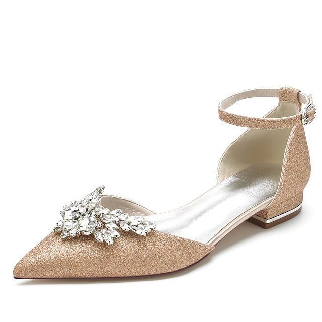 Floral with White Rhinestone Women's Satin Flats Design –