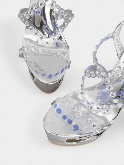 Silver Women – Rhinestone for Elegant Sandals Stiletto Dance