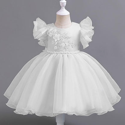 Party Sleeveless Dress Girls' Wedding Kids Floral Sequin