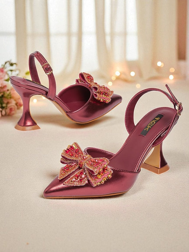 Women's - High Metallic Slingback Toe Gold Pumps Pointed