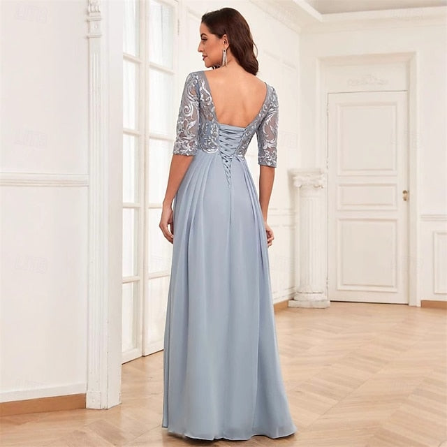 Neck Dress Floor the Bride of Simple Crew Mother Elegant
