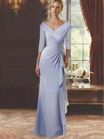 Neck the A-Line Mother V Dress of Length Bride Floor Elegant