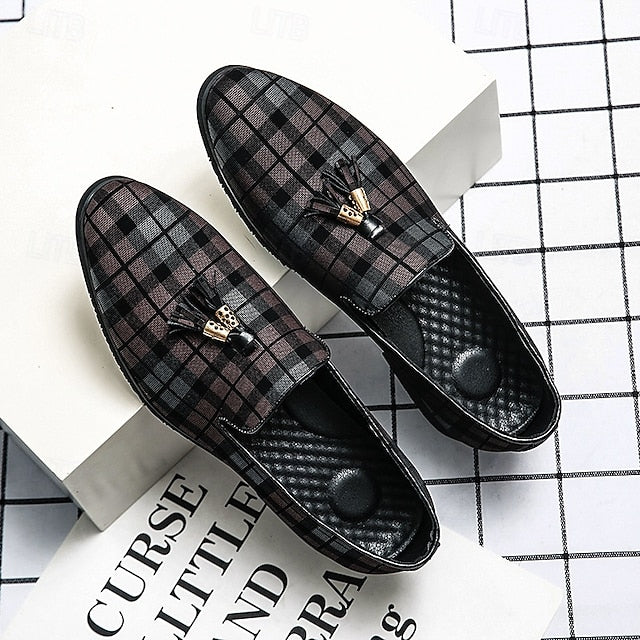 Men's Plaid Loafers with Tassel Decoration – Elegant
