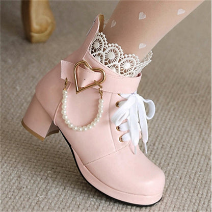– Bridal Women's Ankle Shoes White Lace-Up Wedding Boots