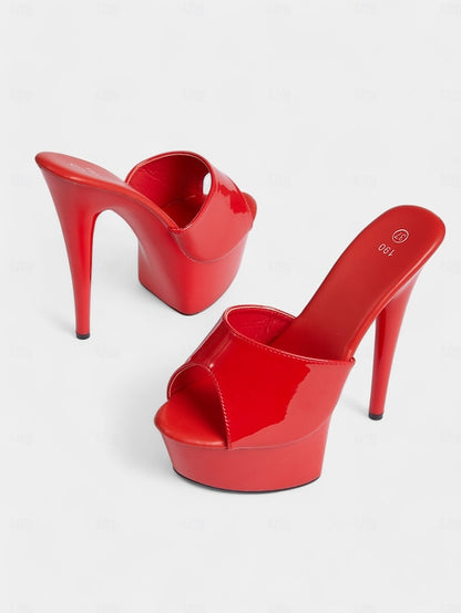 with Heels Patent Platform High Red Leather Women's