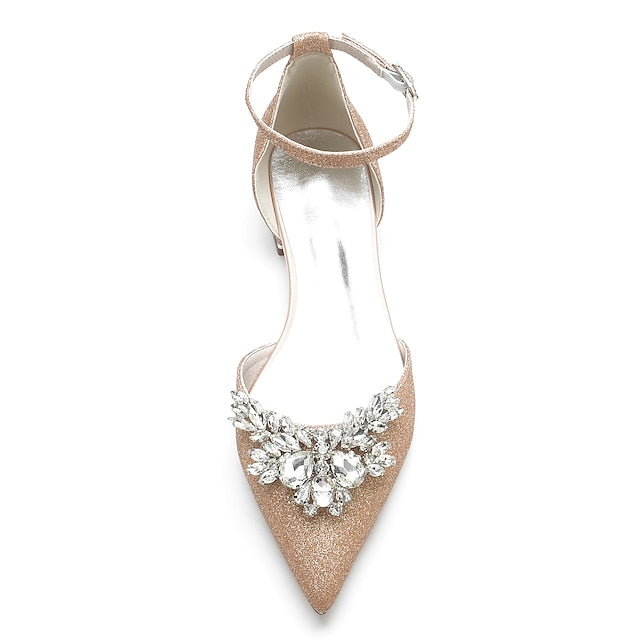 Floral with White Rhinestone Women's Satin Flats Design –