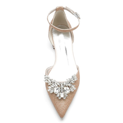 Floral with White Rhinestone Women's Satin Flats Design –