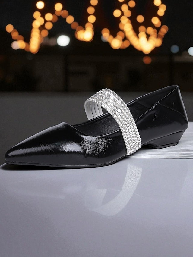 Black Elegant Pointed Women's Toe Flats Patent Leather -