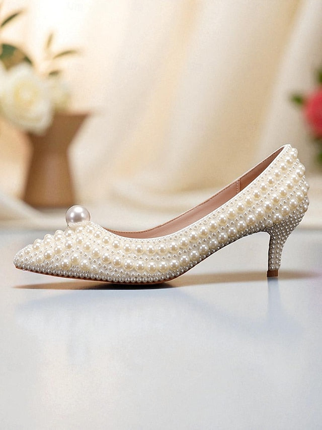 Women's Pumps Kitten and Heel Pearl-Embellished Matching