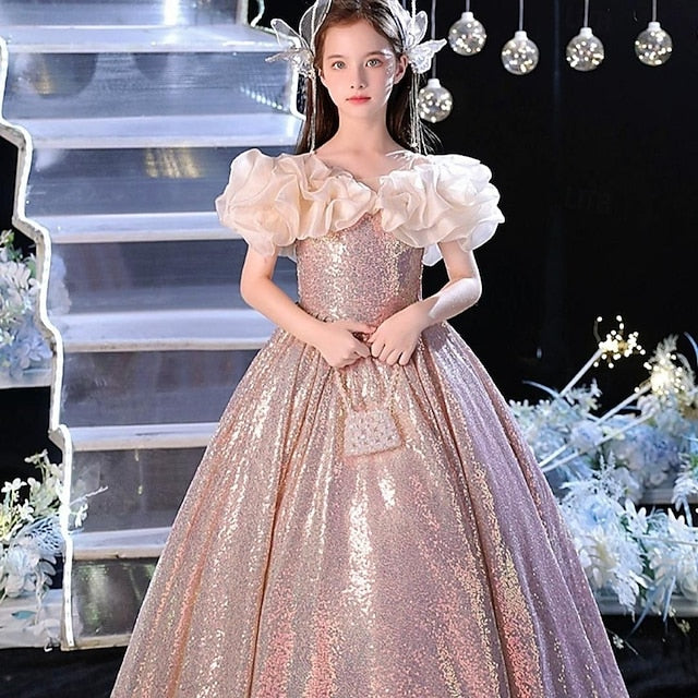 Dress Performance Girls' Party Color Sleeveless Solid Kids