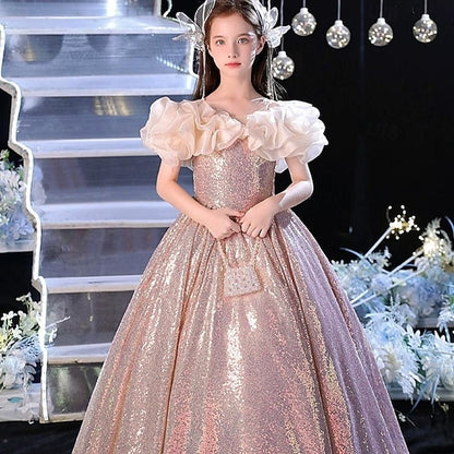 Color Dress Party Girls' Kids Solid Sleeveless Performance