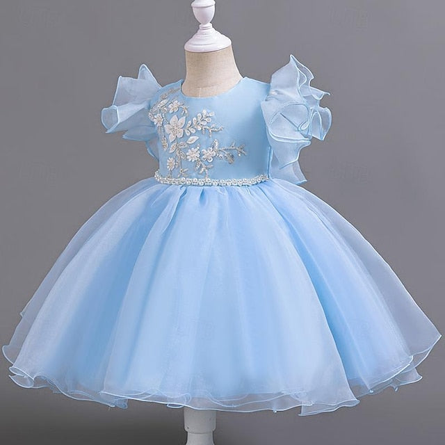 Party Sleeveless Dress Girls' Wedding Kids Floral Sequin