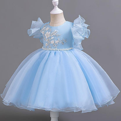 Party Sleeveless Dress Girls' Wedding Kids Floral Sequin