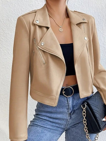 Faux Jacket Zipper Pocket Comfortable Women's Leather