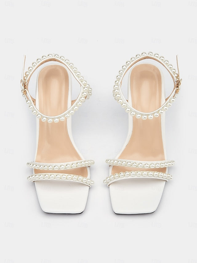Women's Heels Elegant Wedge Open-Toe Pearl-Embellished –