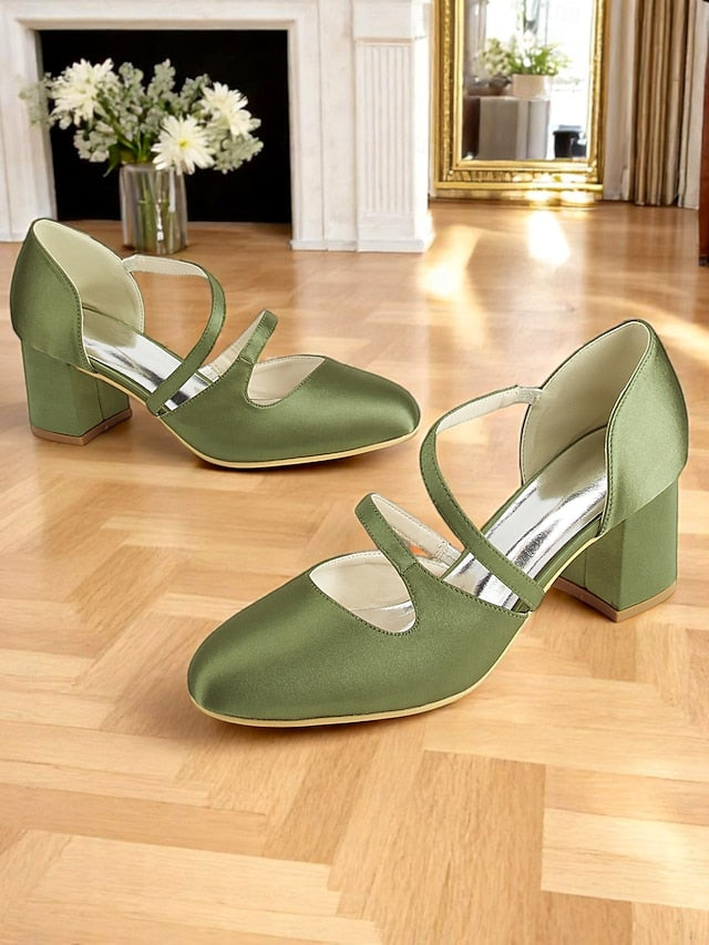 Green Women's Block Satin Elegant Heels 1950s – Jane Mary