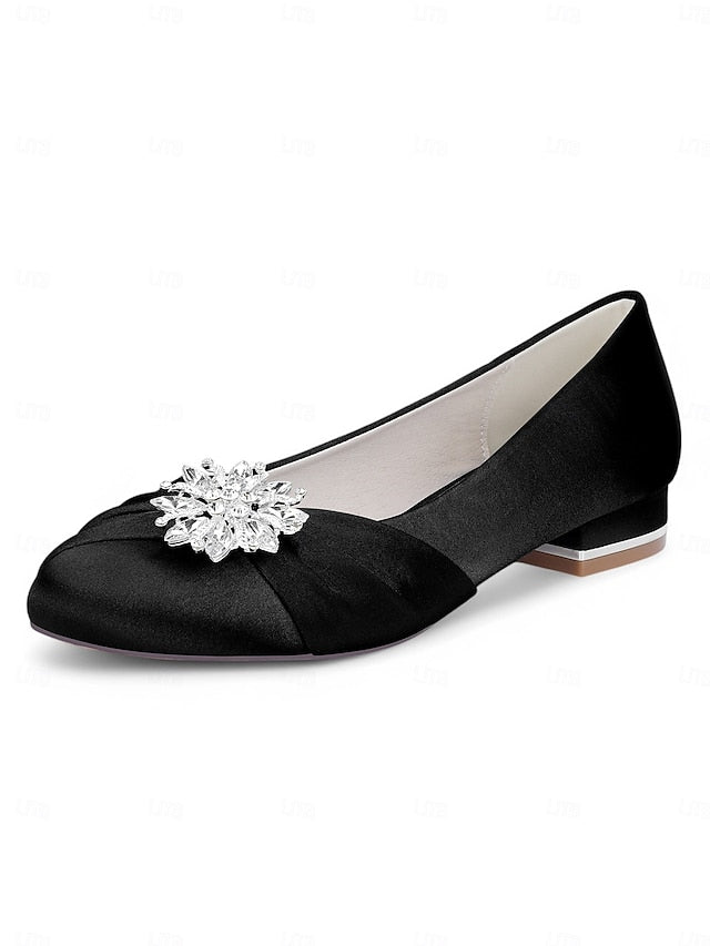 Elegant Wedding White Crystal Satin Flats Women's –