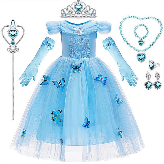 Girl Elsa Tulle Dress Party Flower Princess Costume Frozen Theme
