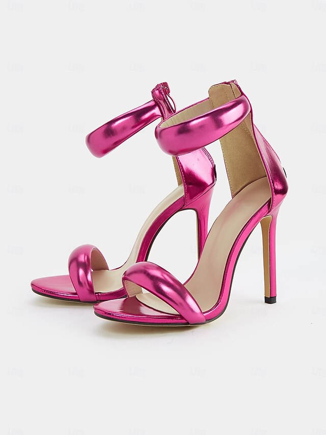- Strap for Metallic Stiletto Women Fuchsia Heels Ankle