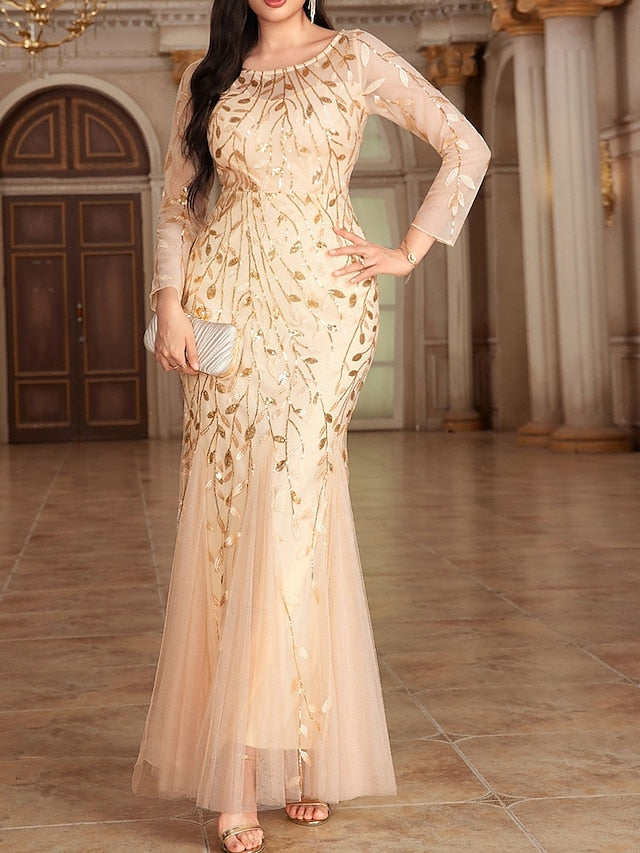 Crew Dress Elegant Neck the Floor Bride of Party Mother