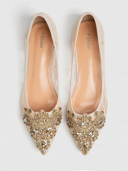 with Beige Lace Ornate Flats Women's Elegant Ballet
