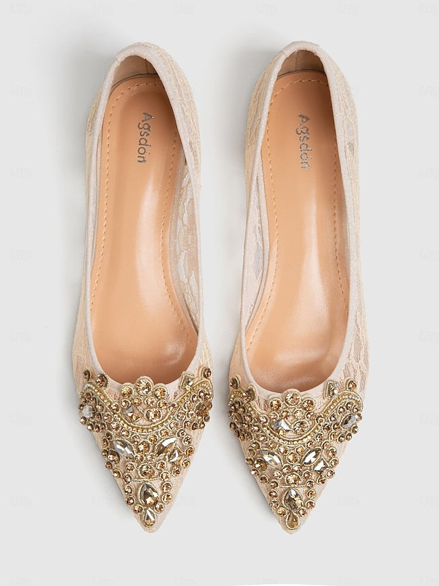 Lace Ornate Elegant with Beige Ballet Flats Women's