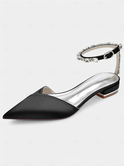 Shoes – Wedding Satin Black with Strap Crystal-Ankle Chic