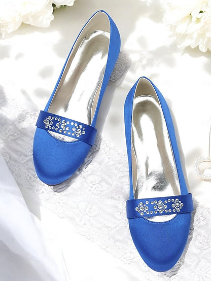 Rhinestone Satin Blue with Kitten Women's Heels