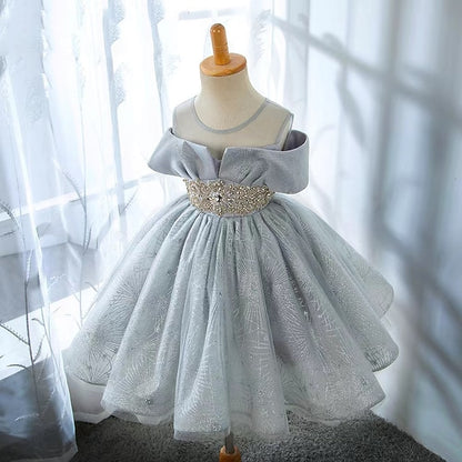 Sleeve Dress Color Party Short Kids Solid Girls'