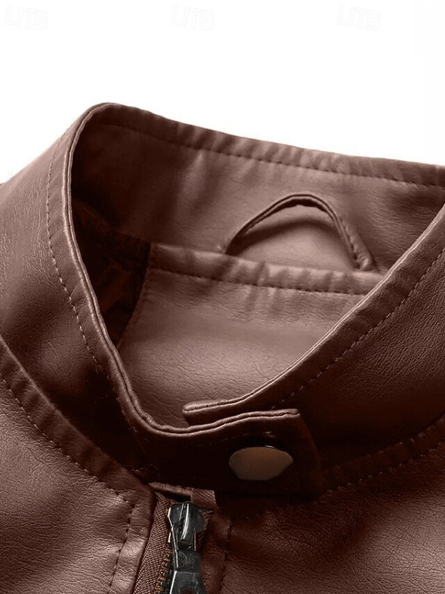 Comfortable Leather Pocket Faux Zipper Women's Jacket