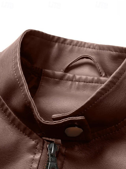 Comfortable Leather Pocket Faux Zipper Women's Jacket