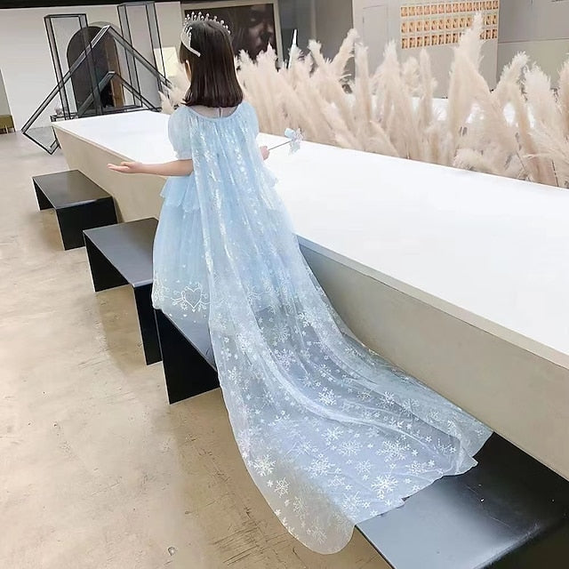 Princess Girl Elsa Frozen Dress Cosplay Cloak Flower