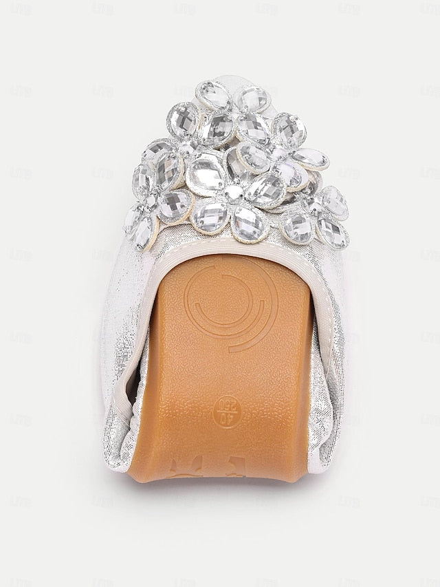 Foldable Silver Rhinestone Flats with Women's