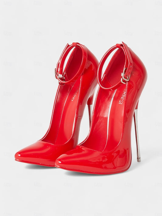 Ankle Red Women's with Patent Stiletto Heels Leather Strap