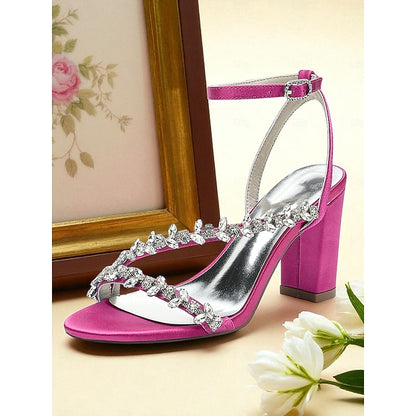 Block Rhinestone Heel - Straps with Sandals White Women's