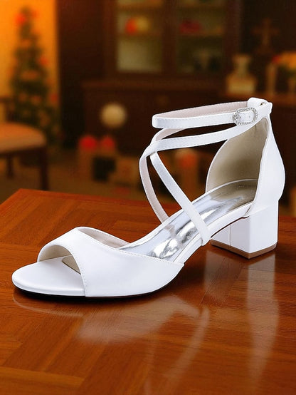Ankle with Block Heel Satin Elegant Sandals Women's Strap -