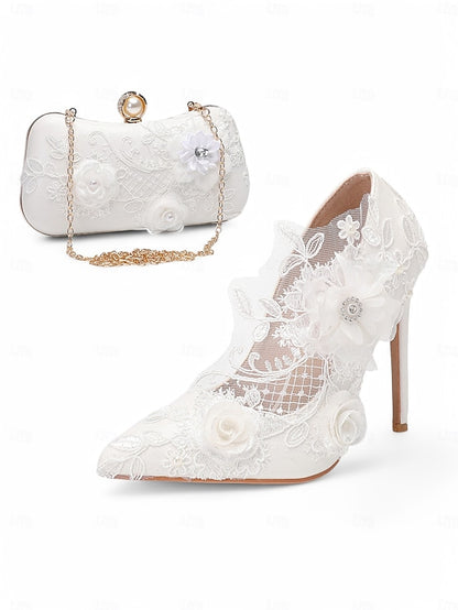 White Wedding Shoes Floral with Embellishments Lace