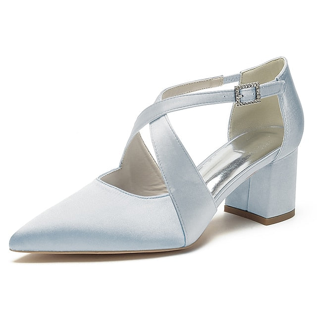 Elegant Block White Pointed Women's – Heels Satin Toe