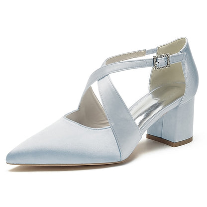 Elegant Block White Pointed Women's – Heels Satin Toe