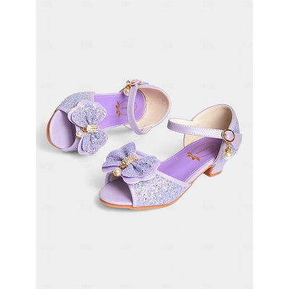 with Glitter Pearl Accent Sandals Purple Girls' Bow