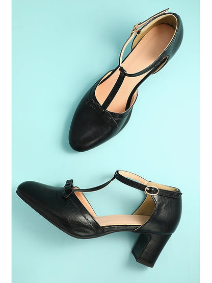 Heels Chunky 1950s Vintage Retro Shoes T-strap heels 20s Roaring