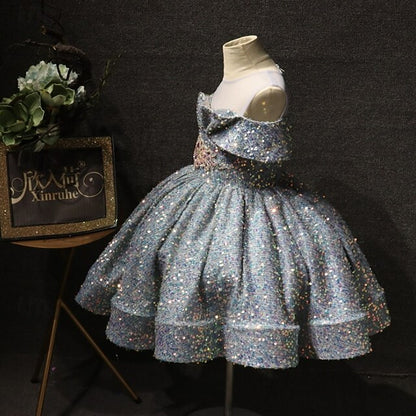 Dress Color Party Sleeve Kids Short Girls' Solid