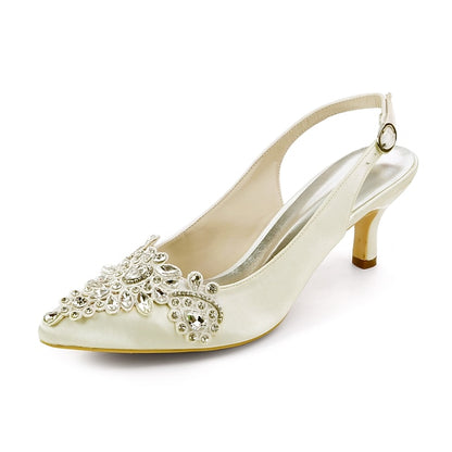 Beige Slingback with - for Heels Crystal Embellishment Women
