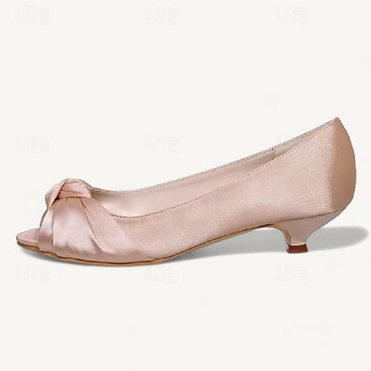Pink Heels - Peep-Toe Women's Blush Satin Elegant Kitten