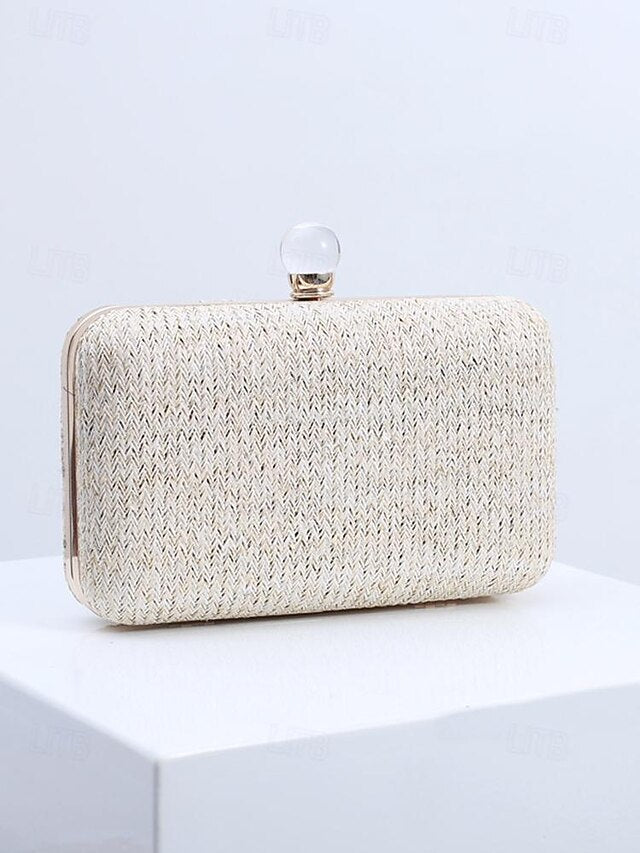 Elegant Stylish with Clutch Straw Pearl - Clasp Purse