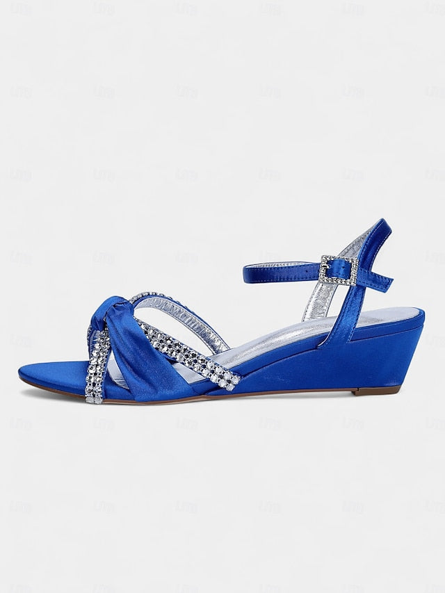 Satin Rhinestone Green - Women's Knot Wedge Sandals