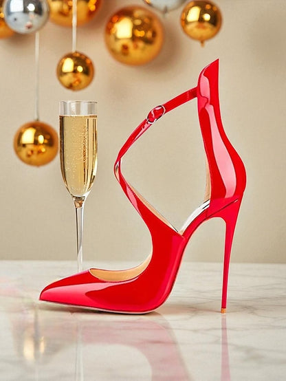 Stiletto Purple - Patent Heels Strappy Leather Women's