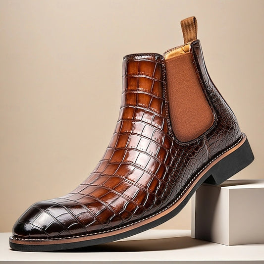 Boots Crocodile Chelsea Pattern Slip-On – Brown Men's