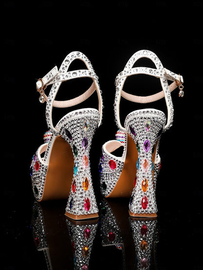 Platform Heel Sandals High with Matching Women's Rhinestone