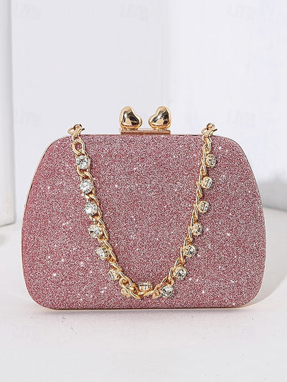 Green Clutch Evening Glitter with Sage Rhinestone Women's